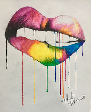 Drawing of lips in crayon